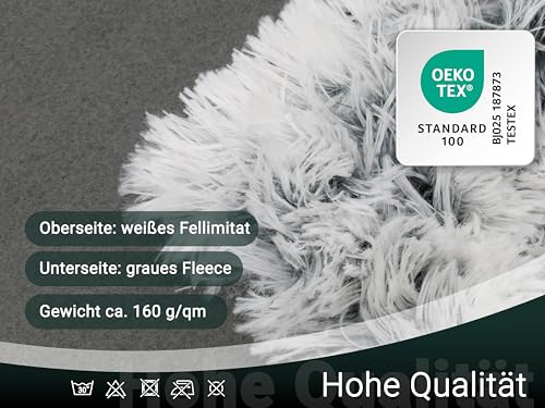 ZOLLNER Kuscheldecke extra flauschig in 150x200 cm - kuschelige und warme Couchdecke - waschbar bis 30°C – weißes Fellimitat auf grauem Fleece - Hotelwäschequalität - Oeko Tex® Zertifiziert