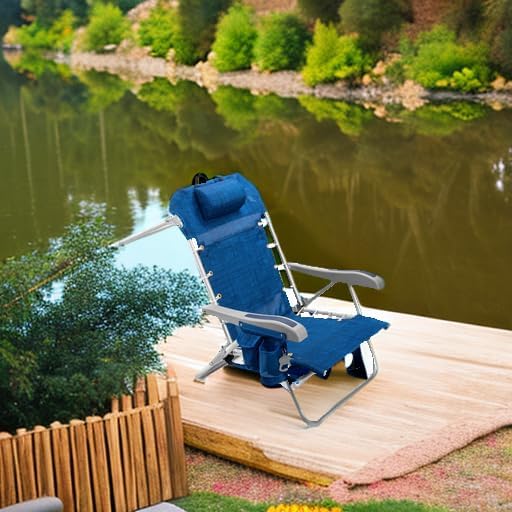 Miniatura 2 de Homevative Silla de playa plegable tipo mochila, 5 posiciones, barra para toallas, hielera, bolsa de almacenamiento, portavasos y bolsillo para