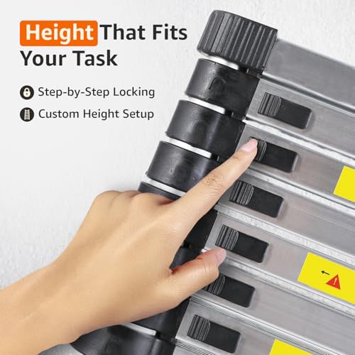 Image of Amazon Basics 2.6m (8.5 feet) Portable & Compact Aluminum Telescopic Ladder | 2-Year Warranty | EN131 Complied 9-Steps Foldable Multipurpose Step Ladder for Home & Outdoor use