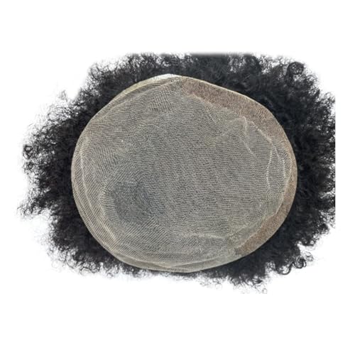 Foto von Echthaar-Toupet für Männer, volles Spitzen-Afro-Toupet Echthaar-Haarteil Männer Ersatzsystem natürlich atmungsaktiv Schweizer Spitzen-Haarteil Echthaar-Perücken 10 * 8' (#1B)