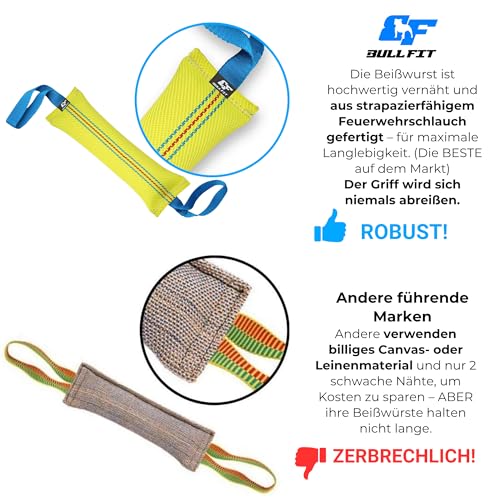 Bull Fit Beisswurst für Hunde, 30 cm, mit Zwei Schlaufen (2er-Pack) - Sehr Robustes Hundespielzeug zum Training, Tauziehen und Zerrspiele mit Hund - Aus hochwertigem Feuerwehrschlauch handgefertigt