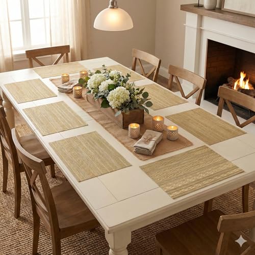 Image of YELONA Placemats for Dining Table - Heat Resistant, Non-Slip & Washable PVC Vinyl Table Mats - Set of 8, 45 x 30 cm (Wheat Brown)