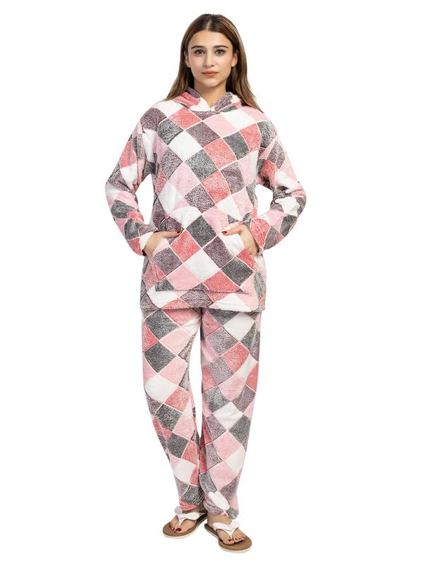 Winter wear Soft & Warm Printed Full Sleeve Wool Blend Nightwear Set for Women's