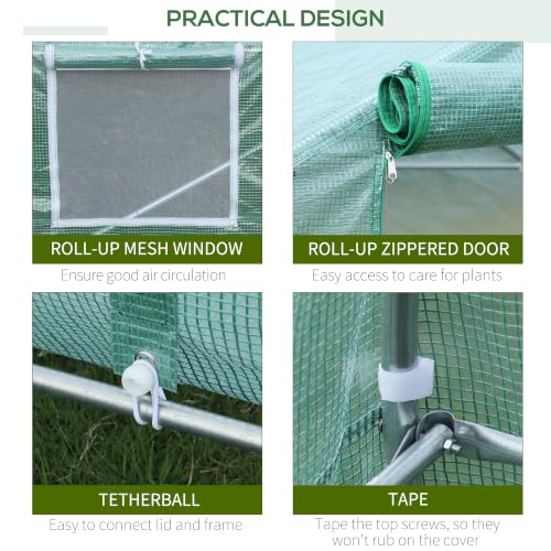 Outsunny 20' x 10' x 7' Walk-in Tunnel Greenhouse Zippered Door Green - Image 4