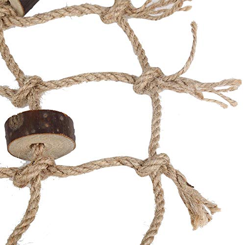 Image of Bird Rope Climbing Net Swing Hanging Toy Bird Swings Net, Wooden Ladder Swing Hammock with 2 Hooks and Woven Rope for Finches Climbing Chewing Pet Cage Hanging Toy