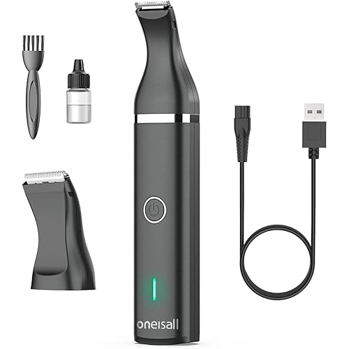 oneisall Dog Clippers with Double Blades,Cordless Small Pet Hair Grooming Trimmer,Low Noise for Trimming Dog's Hair Around Paws, Eyes, Ears, Face, Rump (Black)
