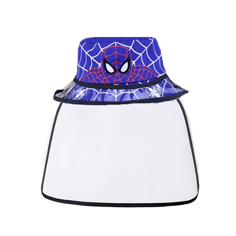 Kids Protective Hat Clear Face Anti-Spitting Face Shield Dustproof Cover Hat Boys Girls Spider man Fisherman Cap (Blue)