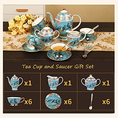 Juego de té de 21 Piezas para Adultos, Juegos de Tazas de café, Taza de té y platillo de Porcelana de Hueso, Juego de… - Imagen 4