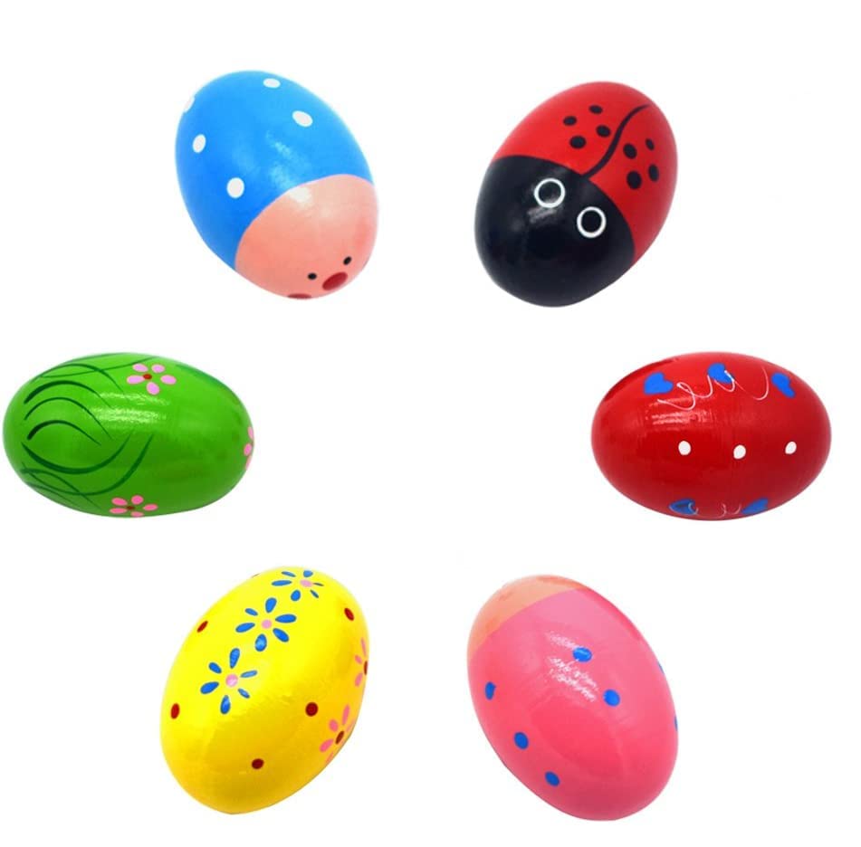 Anzmtosn Toddler Musical Shaker Toy, Baby Sound Sensory Toy Percussion Music Wooden Maracas Egg Educational Gift Set, Easter Gift, Basket Stuffers Filler Party Decoration 6 Pack