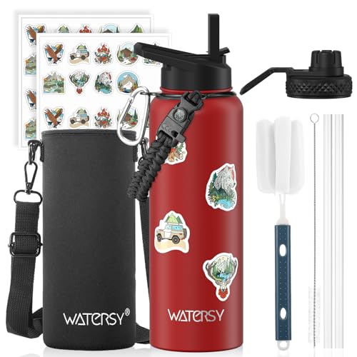 Image of 40oz Insulated Water Bottle (Cold for 48 Hrs),BPA Free&Leak Proof,Stainless Steel Water Flask,Water Jug with Straw Spout Lids for Gym,Hiking,Travel,Red