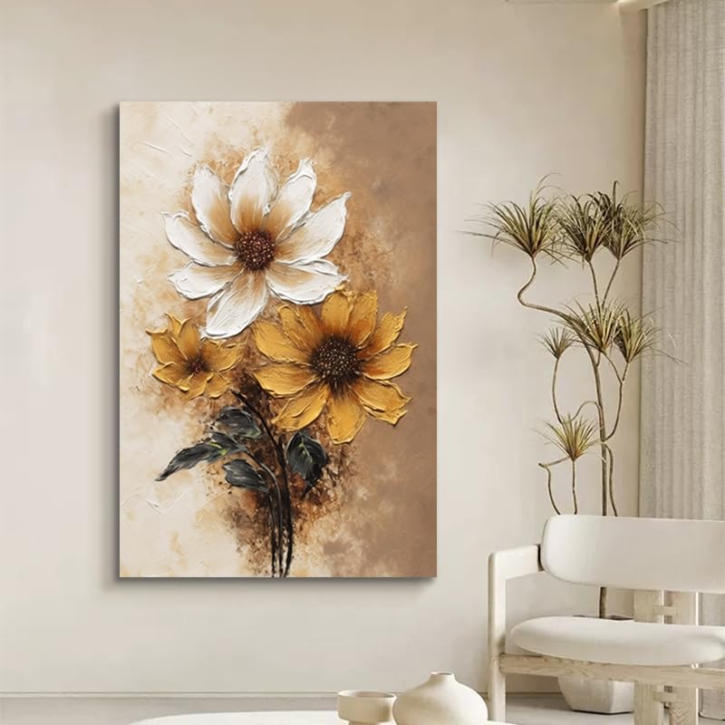 Amazon.com: Ecqizer 纯手绘油画抽象向日葵玄关装饰画客厅餐厅风