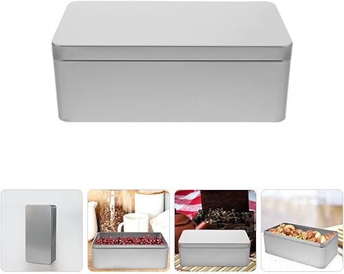 Miniatura 6 de Angoily Caja de lata vacía rectangular con tapa, caja de almacenamiento de hojalata rectangular para galletas, contenedor de lata de metal para