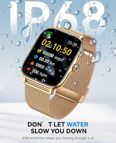 Image of Smart Watches for Women Men (Make /Answer Calls), Steps Counter Fitness Watch for Android iPhone with 120+ Sports, IP68 Waterproof, Sleep Calorie Monitor, Pedometer (Gold)