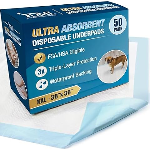 DMI Extra Large 36x36 Incontinence Bed Pads, FSA/HSA, 50 Pack Absorbent Chucks Pads Disposable Adult, Bed Pads Disposable Adult Chux Pads, Bed Liner & Pee Pad, Underpads, Pee Pads for Adults Cover