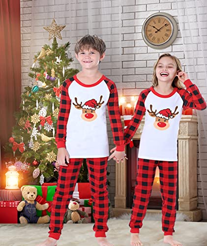 Benaive Christmas Pajamas Set Boys Girls, Holiday Pjs for Boy Cotton Pajama, 2-Piece Children Kids Sleepwear Pants Set (Reindeer, Multicolor, 7) - image 2