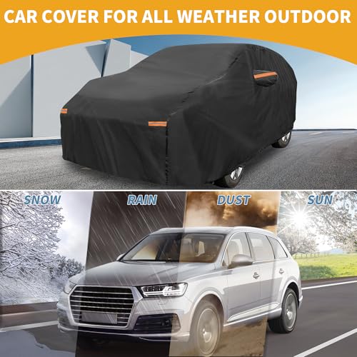 Image of Waterproof All-Weather Universal Car Cover with Right Side Zipper, 210T-PU Black Fits for Wagon 190 inch to 198 inch Length