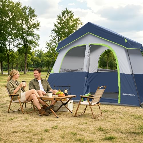 Image of HIKERGARDEN 6-8 Person Camping Tent - Portable Family Cabin Tent for Camp, Windproof Fabric Camp Tent Outdoor for Hiking, Backpacking, Traveling