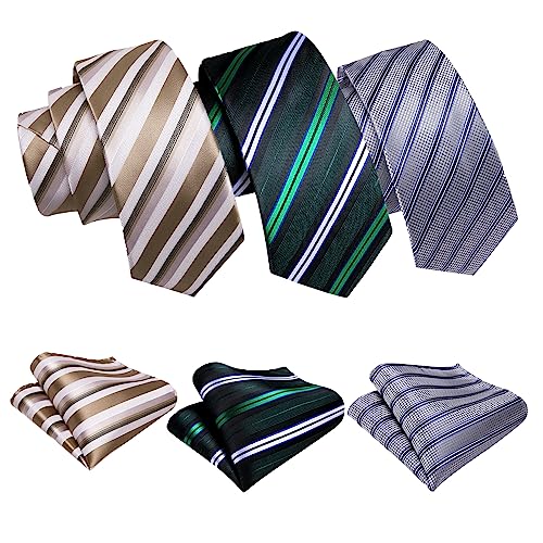 Image of Barry.Wang 6 PCS Men Ties Set Silk Business Fashion Woven Necktie Handkerchief Cufflinks Paisley Stripe Wedding Party