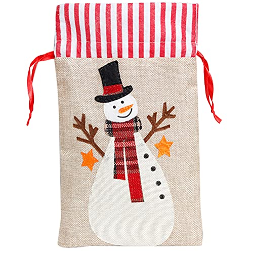 3PCS Noël Sacs-cadeaux Noël Draw String Candy Goodie Sacs Super Mignon Bonhomme Neige Wapiti Lin Sac Faveurs et Décorations Cadeau Cordon Serrage Toile Cadeau Sac Cover