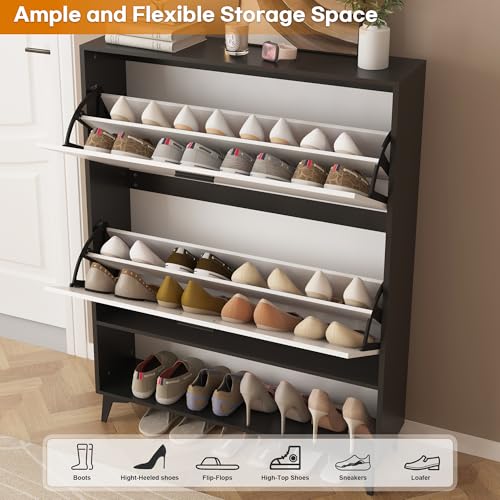 Shoecabinetentrywayshoestorageorganizerwithopenshelvesnarrowshoerackcabinetforhallway464hx354wx94dblack Urban Country Home Decor Shoe cabinet entryway shoe storage organizer with open shelves narrow shoe rack cabinet for hallway 464 h x 354 w x 94 d black urban country home decor