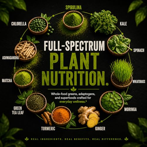 Image of Organic Muscle Super Greens Powder superfood Supplement | USDA Certified Organic with Spirulina, Chlorella, Matcha, Probiotics | Plant Based, Vegan, Keto, Non-GMO | Lemon Flavor, 30 Servings