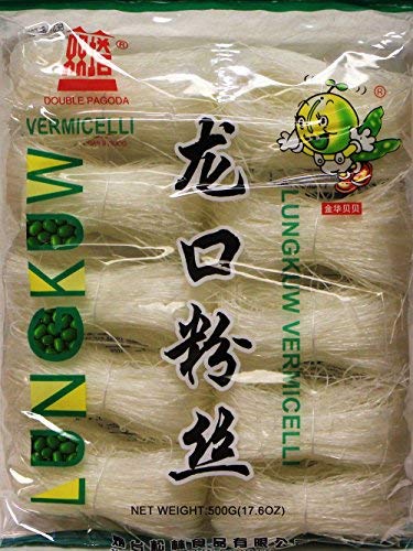 龍口粉絲Double Pagoda LungKuw Mung Been Threads Noodle -Vermicelli, Thin 17.6 oz-SET OF 4