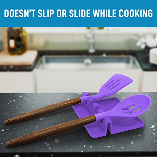 Image of Zulay Kitchen Silicone Utensil Rest with Drip Pad for Multiple Utensils - BPA-Free, Heat-Resistant Spoon Rest & Spoon Holder for Stove Top - Kitchen Utensil Holder for Ladles & Tongs - Mystic Violet