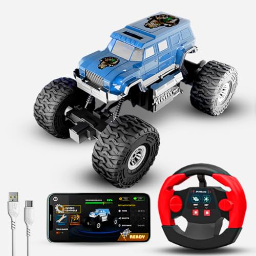Image of Cockatoo-Kids Trailblazer 2WD Rechargeable Remote Control Car with App & Remote, Off-Road Monster Truck Toy for Boys Girls, Nitro Boost, Shock Absorber, Bluetooth Speaker, Fast USB Charging, Blue