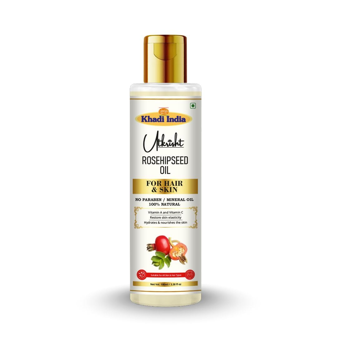 Khadi Rosehip Oil For Skin & Hair 100ml | Pure & Natural Oil for Hair Growth & Nourishing Skincare | Non Sticky, Paraben & Mineral Oil Free | For All Hair Types | Daily Use for Men & Women