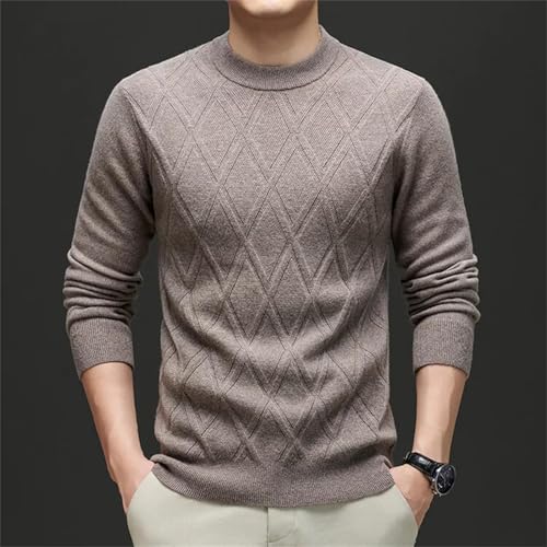 Men’S Wool Cashmere Blend Plaid Sweater Casual O-Neck Long Sleeve Pullover Knit Jumper Tops2