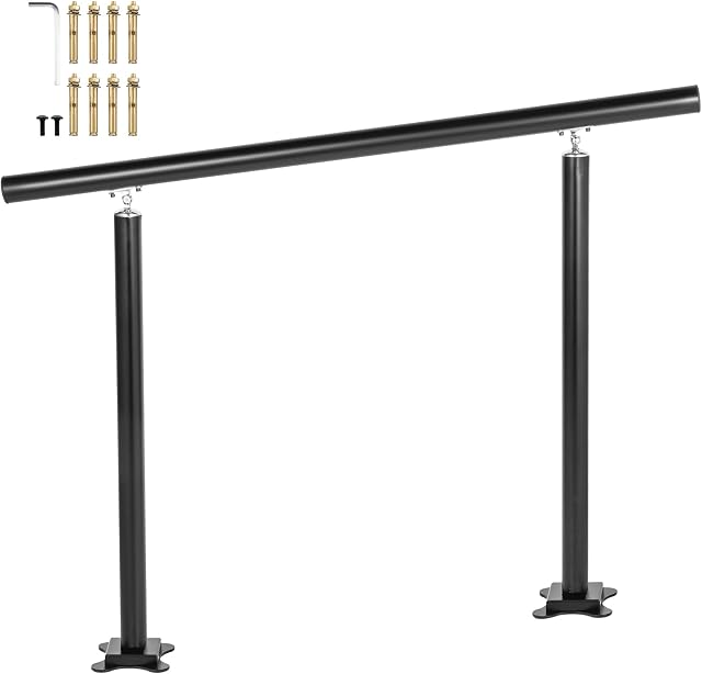 VEVOR Aluminium Stair Railing, Outside Railing, House Entrance Railing, Adjustable Angle Stair Handrail, Indoor & Outdoor Stairs for The Elderly (3 Ft, Black)