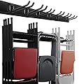 Wallmaster Garage Storage Organization Wall Mount, Garden Tool Rack Organizer Heavy Duty Folding Chair Hangers with 6 Adjustable Hooks 48inch Tracks Max Load 450lb