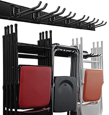 Wallmaster Garage Storage Organization Wall Mount, Garden Tool Rack Organizer Heavy Duty Folding Chair Hangers with 6 Adjustable Hooks 48inch Tracks Max Load 450lb