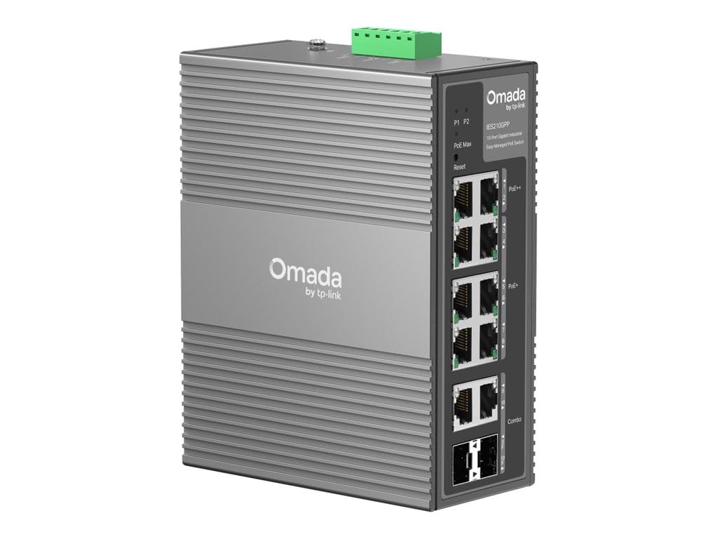 TP-Link Omada IES210GPP[UN] switch di rete Gestito Gigabit Ethernet [10/100/1000] Supporto Power over Ethernet [PoE] Guida DIN Grigio (10-PORT 1G INDUSTRIAL L2 SWITCH - EASY MANAGED WITH 8-PORT POE)