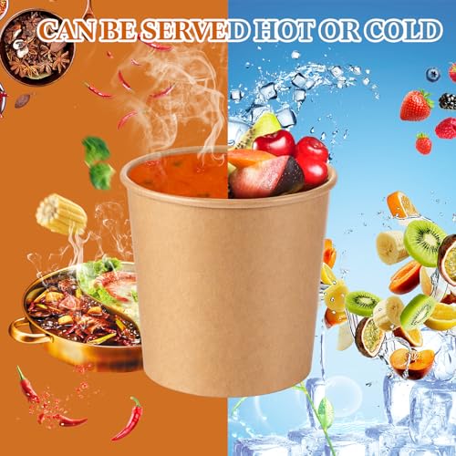 Image of Sabary 50 Pack 16oz Paper Soup Containers with Lids, Disposable to Go Soup Bowls, Ice Cream Cups, Take out Food Storage Containers, Microwavable and Freezer Safe for Ice Cream, Noodles, Snack, Yogurt