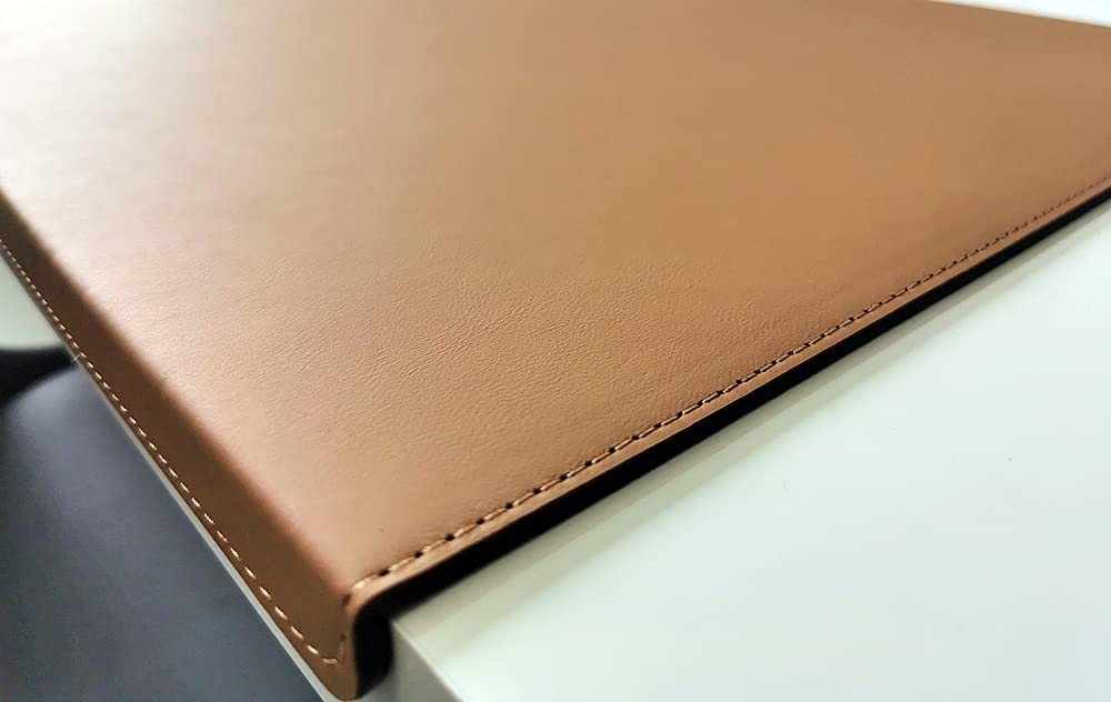 Gewinkelte Schreibtischunterlage mit Kantenschutz Echt Leder Rindsleder 70cm x 48cm Beige