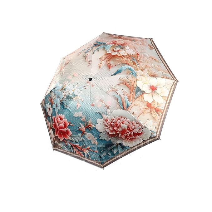 Flower Print Folding Umbrella, Windproof And Waterproof Umbrella For Men And Women, Designer Fancy Umbrellas For Rain And Uv Protection (Pack Of 1)