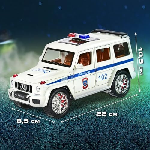 Image of 1:24 Scale G Wagon Jeep Police Toy Car Diecast Metal Police Car for Kids Die Cast Toy Car Sound Light Pull Back, Multicolor