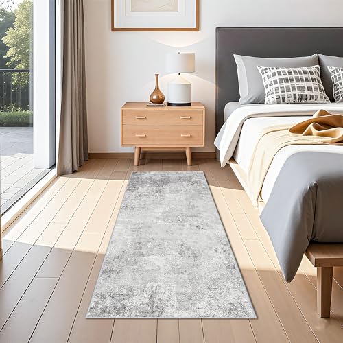 Washable 2x5 Runner Rug for Homeoffice: Soft Low-Pile Rugs for Office Stain Resistant Rugs with Non-Slip Rubber Backing Easy-to-Clean Runners Indoor Hallway Entryway Carpet 2x5 Grey