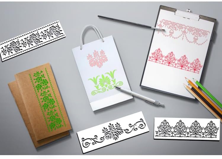 Mdgfge 12 Pcs Cake Decoration Stencils Templates - Floral Wedding Stencil, Molds for Hollow Lace Cookie Dessert - DIY Baking Tool for Family Decor