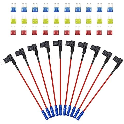 FABOOD F 10 Pack 12V Car Add-A-Circuit Fuse Tap Adapter Piggy Back Micro II Micro 2 APT ATR Blade Fuse Holder with 10A 15A 20A Blade Fuse for Cars Trucks Boats Cover