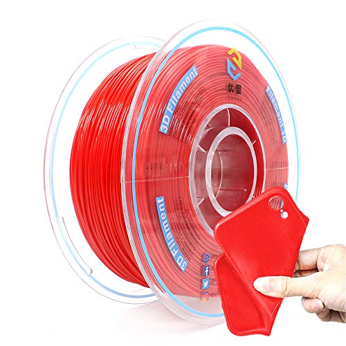 YOUSU Flexible TPU 3D Printer Filament ,Red,1.75mm 1kg, Dimensional Accuracy +/- 0.03 mm,95A Shore Hardness and Good Layer bonding Performance.