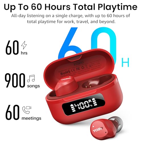 TOZO NC9 Hybrid Active Noise Cancelling Wireless Earbuds, 6 Mics ENC Clear Call, IPX8 Waterproof, in Ear Bluetooth 5.3 Headphones Stereo Bass Ear Buds 60H Playtime with LED Display 32 EQs via APP