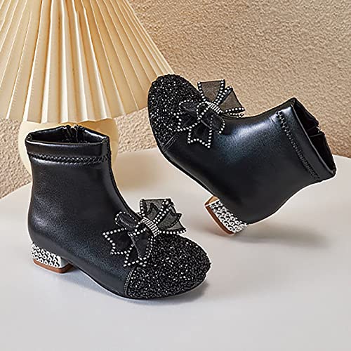 Little Toddler Girls Leather Shoes Sandals Non-Slip Lightweight Shoes Fashion Zipper Short (Black, 11 Little Child)4