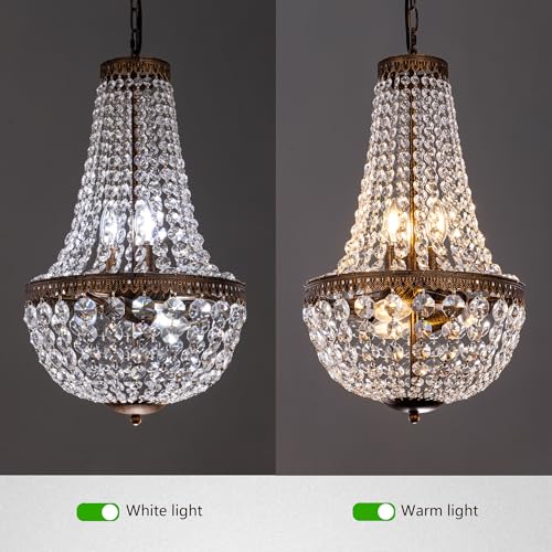 Wellmet 6 Lights French Empire Crystal Chandelier 13 Inch Farmhouse Chandeliers Lighting, Antique Bronze Adjustable Ceiling Pendant Light Fixture for Dining Living Room Bedroom Bathroom Foyer