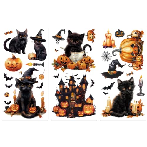 Peacoblue Rub on Transfer Decals for Furniture Crafts Halloween Pumpkin and Cat Decor 6"x12"