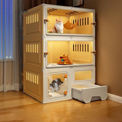Indoor Cat Cage with Litter Box, Large Transparent Door Enclosure, Comfortable Cat House for Indoor Use, Spacious Kitty Habitat, Perfect for Cats and Kittens