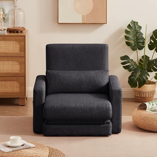 SCHGKOY ソファーベッド 1人掛け 収納付き ローソファー ベッド シングル 折りたたみ 3WAY カウチソファー 一人用 コンパクト フロアソファー 座面開閉式 一人暮らし 来客用 ファブリック ひじ掛け付き お洒落 (ブラック)