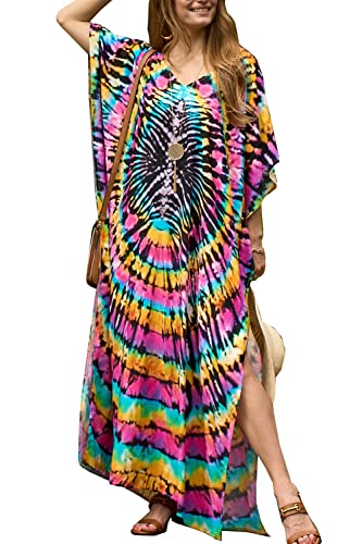 YouKD Women's Summer Kaftan Maxi Boho Dress Beach Coverup Robe Long Kimono One Size Bathrobes