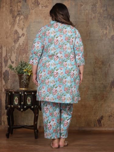 Image of NISHIRE Women's Cotton Floral Co-ord Kurta Set, Plus Size Stylish Ethnic Wear Set